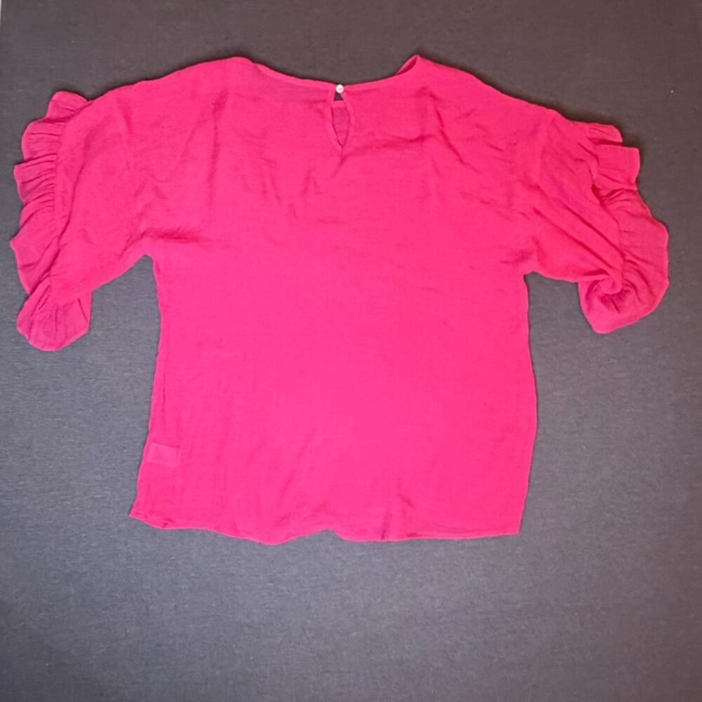Doe & Rae Pink Ruffle Sleeve Blouse Medium Textured Boho Top Size Medium - Picture 5 of 13